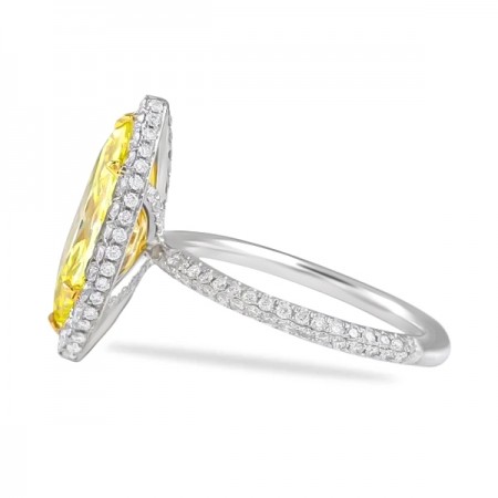 2.00ct Yellow Diamond Marquise Cut Halo Ring flat