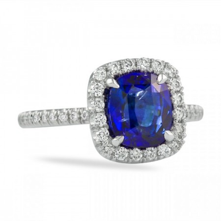 2.05ct Sapphire Cushion Halo Ring flat