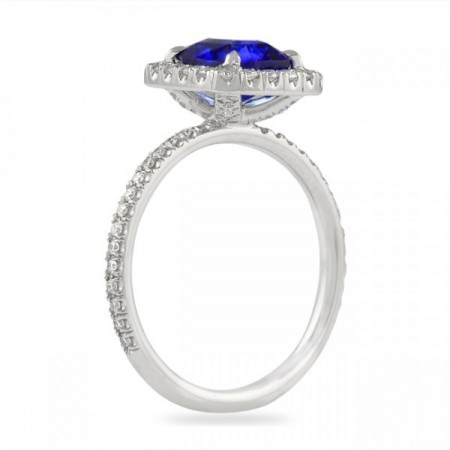 2.05ct Sapphire Cushion Halo Ring flat