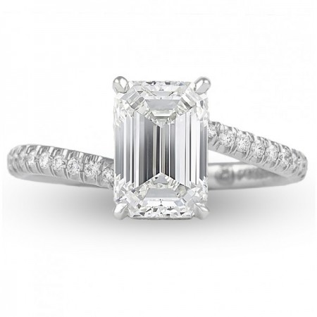 1.92ct Emerald Diamond Platinum Swoop Ring front