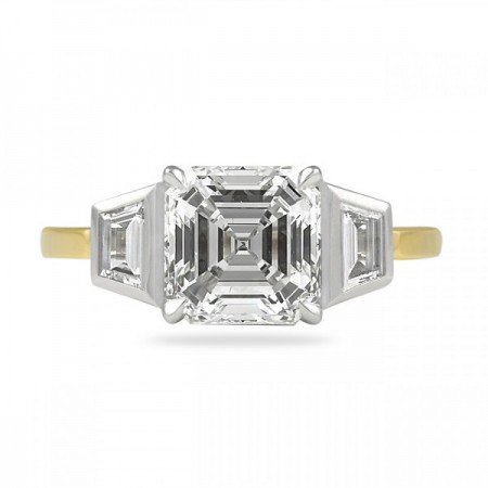 2.20 carat Asscher Cut Diamond Three-Stone Bezel Ring flat