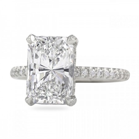 3 carat Radiant Cut Diamond Pave Basket Engagement Ring flat