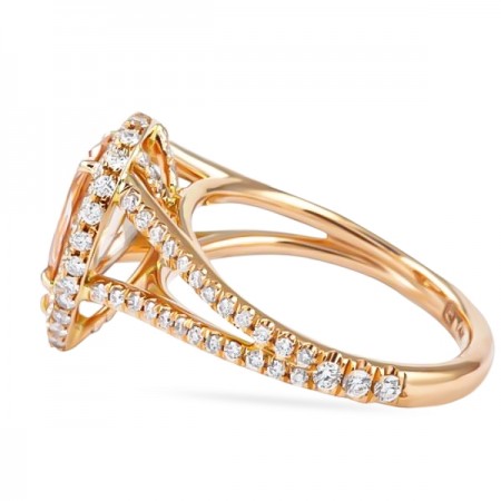Pear Shape Morganite Rose Gold Halo Ring with Split Band top