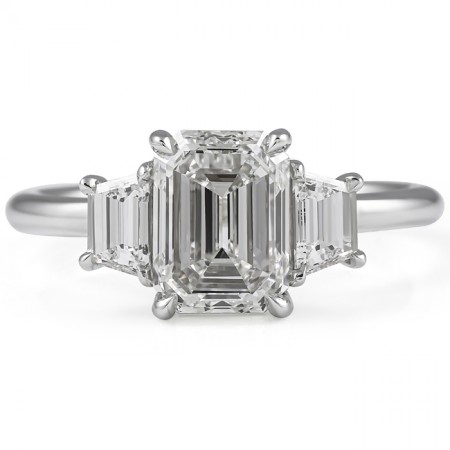 2 carat Emerald Cut Diamond Three-Stone Engagement Ring flat