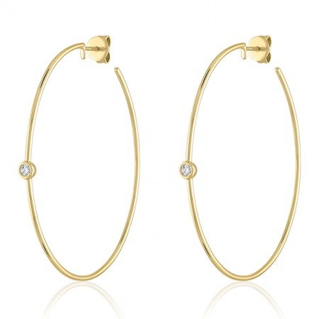 Bezel Diamond Large Hoop Earrings