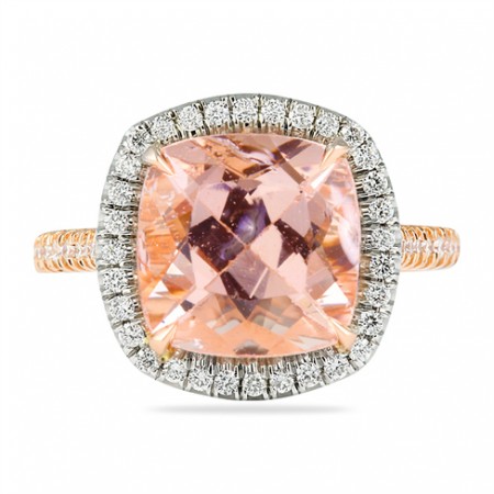 LARGE CUSHION CUT MORGANITE HALO RING