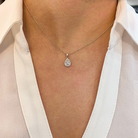 Petite Pear Diamond Halo Pendant
