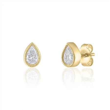 Yellow Gold Milgrain Pear Shape Bezel Studs