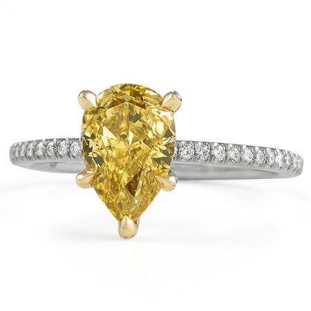 1.62 Carat Fancy Orange-Yellow Pear Shape Diamond Ring flat
