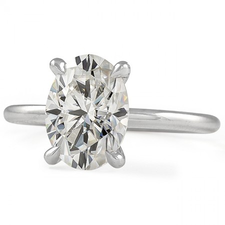 Oval Moissanite Pave Prong Solitaire Engagement Ring white gold front view