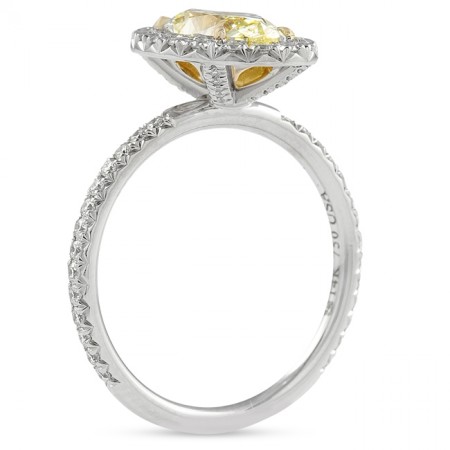 1.50 carat Oval Yellow Diamond Engagement Ring white gold pave band front view