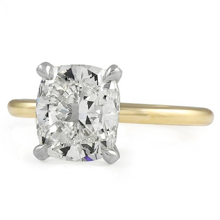 2.8 carat Cushion Cut Diamond Pave Prong Ring front view yellow and white gold