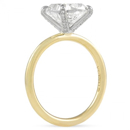 2.8 carat Cushion Cut Diamond Pave Prong Ring front view yellow and white gold