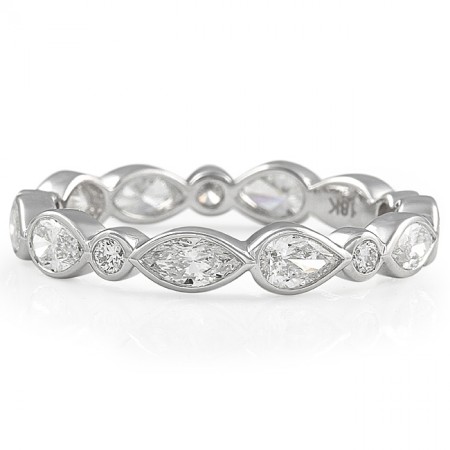 Mixed Diamond Shape Bezel Set Eternity Band  white gold front view