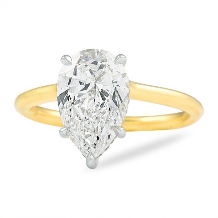 2.50ct Pear Shape Diamond Yellow Gold Solitaire Ring flat