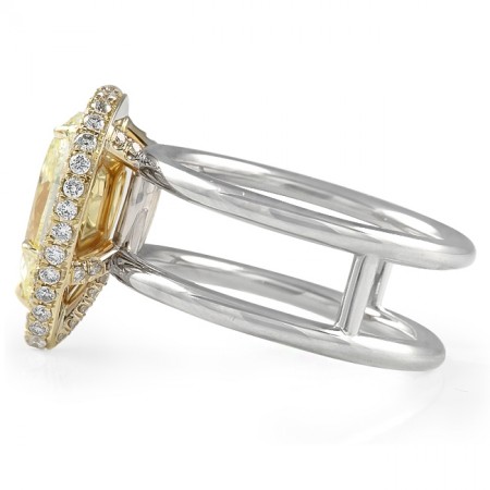 2.15 carat Pear Shape Yellow Diamond Halo Engagement Ring double white gold band front view