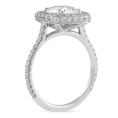 Round Moissanite in Cushion Halo Engagement Ring white gold pave diamond band