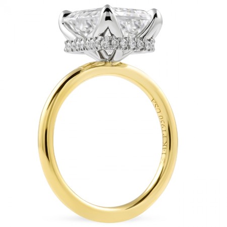 4.03 carat Emerald Cut Lab Diamond Lotus Signature Wrap Ring flat