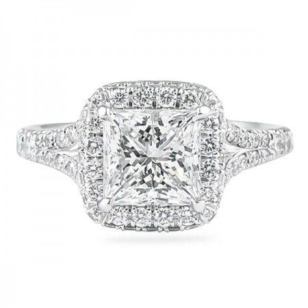 1.70 carat Princess Cut Diamond Halo with Split Engagement Ring flat