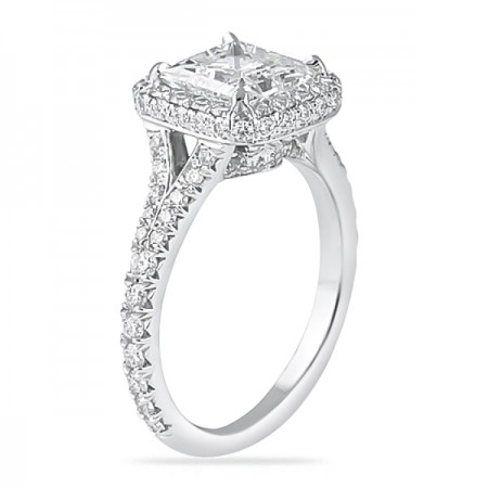 1.70 carat Princess Cut Diamond Halo with Split Engagement Ring flat