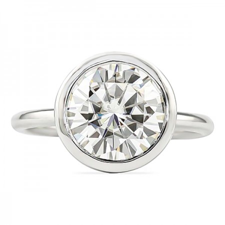 Round Moissanite Bezel Set Engagement Ring flat