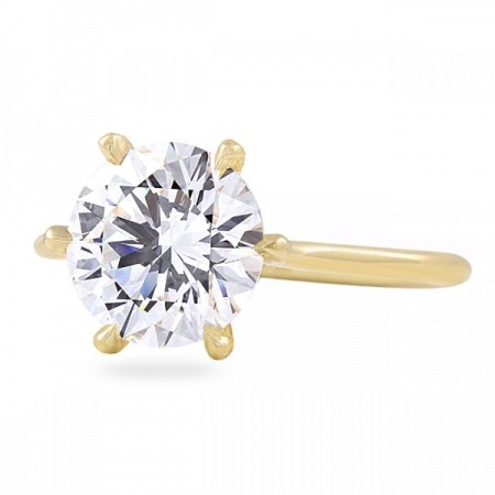3 carat Round Diamond Yellow Gold Solitaire Six-Prong Ring flat