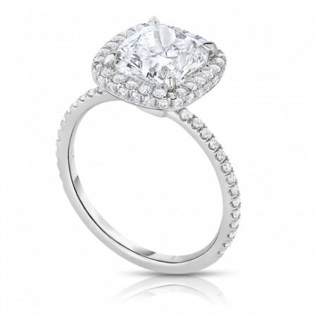 3.01 carat Cushion Cut Halo Platinum Engagement Ring angle