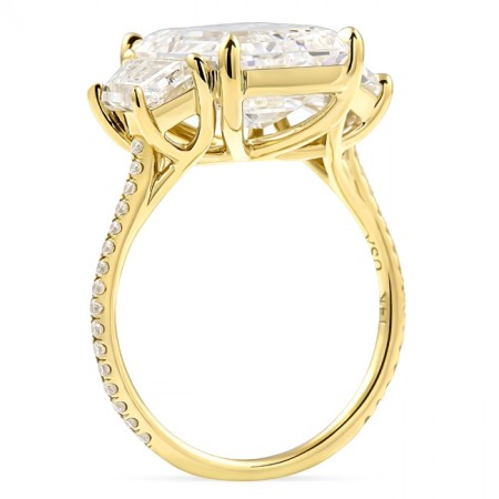 4.58 Carat Emerald Cut Lab Diamond Three-Stone Engagement Ring flat