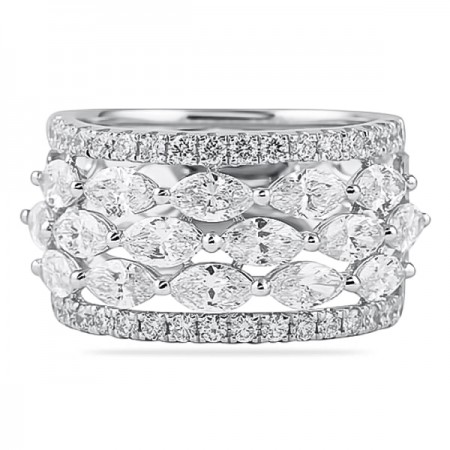 East-West Marquise and Pave Round Diamond Wide Wedding Band flat