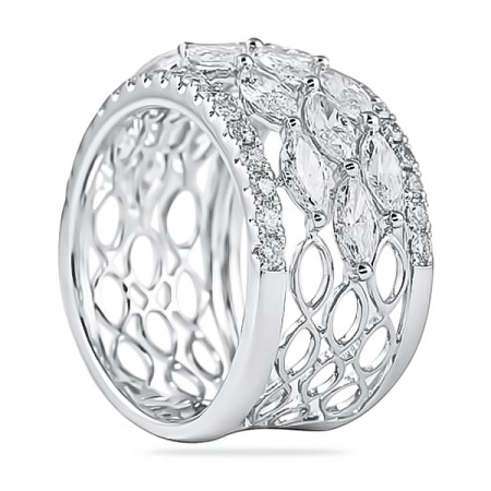 East-West Marquise and Pave Round Diamond Wide Wedding Band flat