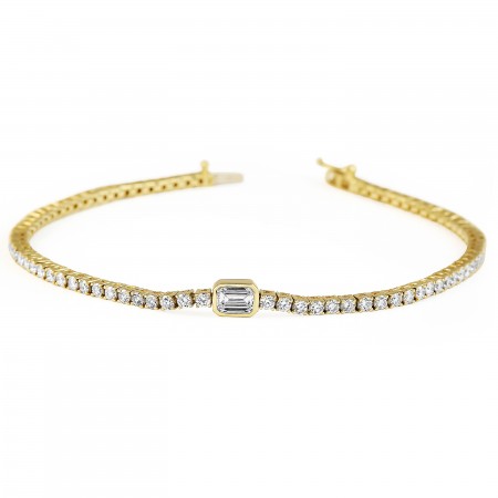 1.99 carat Diamond Tennis Bracelet with Bezel Set Emerald open