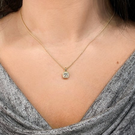 Petite Round Diamond in Cushion Halo Pendant lifestyle