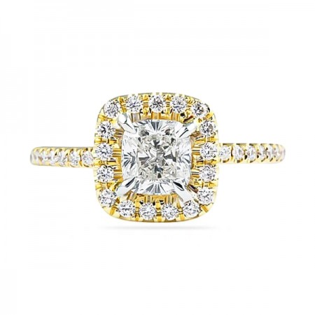 .82ct Cushion Cut Yellow Gold Halo Engagement Ring flat