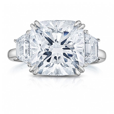 5 CARAT CUSHION CUT THREE STONE ENGAGEMENT RING
