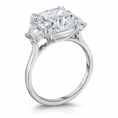 5 CARAT CUSHION CUT THREE STONE ENGAGEMENT RING