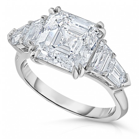 4.02ct Asscher Cut Diamond Five-Stone Engagement Ring straight