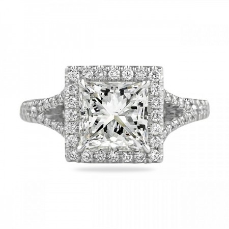 2.01ct Princess Cut Diamond Halo & Split Engagement Ring flat