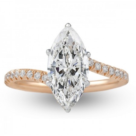 1.75ct Marquise Diamond Rose Gold Swoop Ring flat
