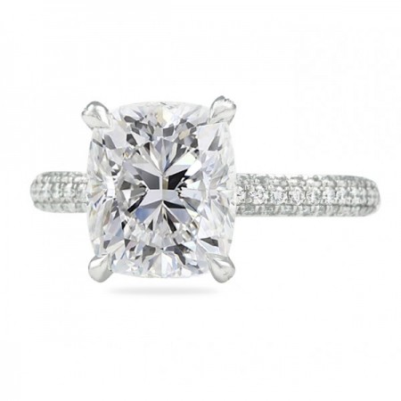 4.11 carat Cushion Cut Diamond Three-Row Band Ring flat