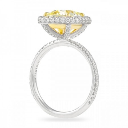 4 carat Yellow Cushion Cut Diamond Halo Ring flat