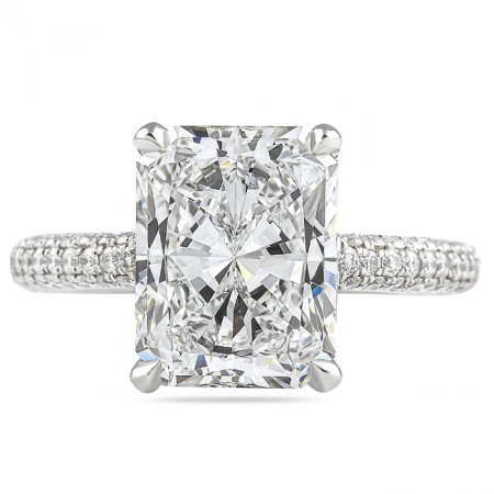 4.02ct Radiant Cut Diamond Three-Row Band Engagement Ring flat
