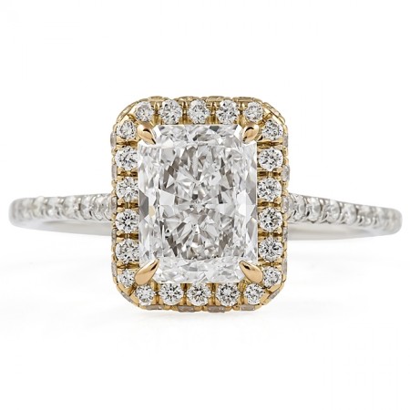 1.51 carat Radiant Cut Double Edge Halo Two-Tone Super Slim Ring flat