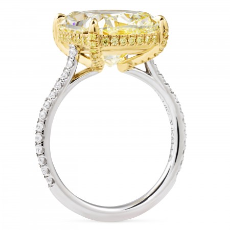 7.53 carat Yellow Cushion Cut Diamond Pave Ring flat