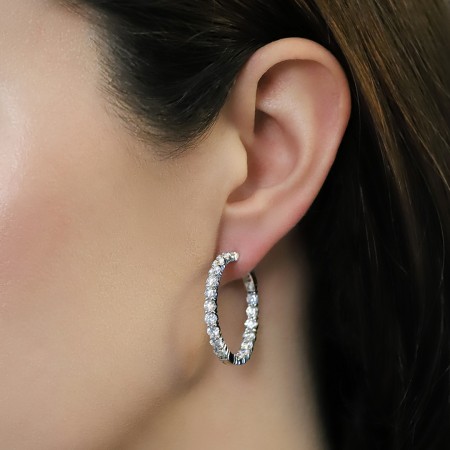 5.50 carat Round Lab Diamond Shared Prong Inside Out Hoops 