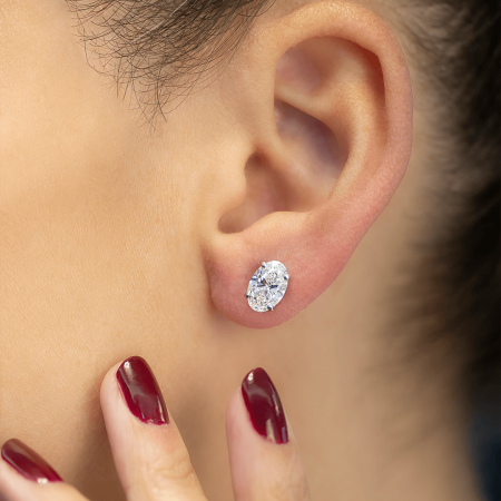 3.40 carat TW Oval Shape Lab Diamond Studs flat