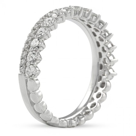 Two-Row Prong and Pave Halfway Wedding Band flat lay