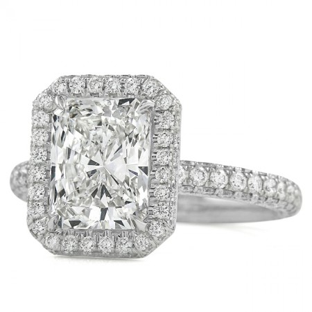 2.62 carat Radiant Cut Diamond Halo Three-Row Ring flat