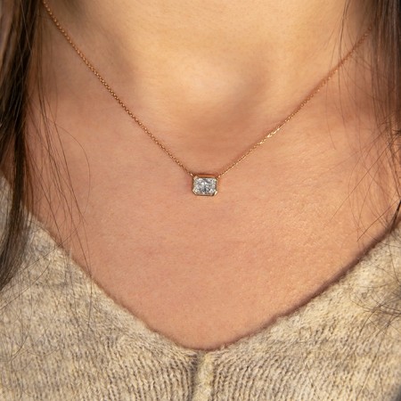 .72 carat Radiant Cut Diamond East-West Bezel Set Pendant close