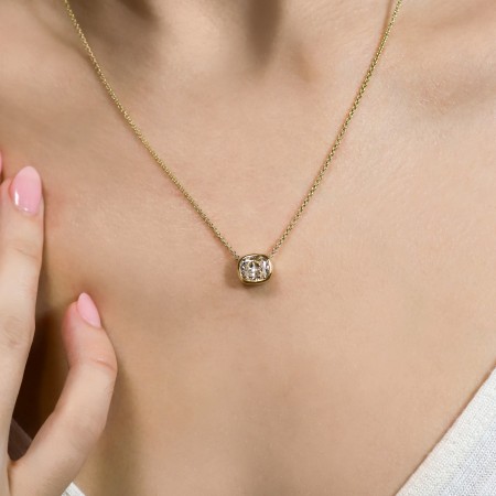 2 carat Cushion Cut Lab Diamond Bezel Set Pendant front