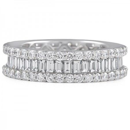 Baguette & Round Three Row Eternity Band flat